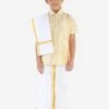 JBN Creation Boys' Parmesan Silk Short Sleeves Ethnic Shirt Mundu Vesty Style Dhoti Pant Set