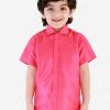 JBN Creation Boys' Punch Pink Silk Short Sleeves Ethnic Shirt