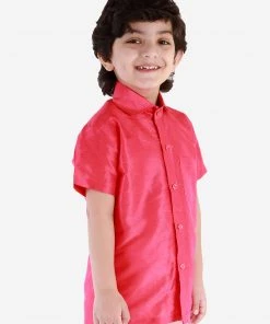 JBN Creation Boys' Punch Pink Silk Short Sleeves Ethnic Shirt