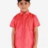 JBN Creation Boys' Candy Red Silk Short Sleeves Ethnic Shirt