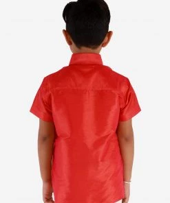 JBN Creation Boys' Candy Red Silk Short Sleeves Ethnic Shirt