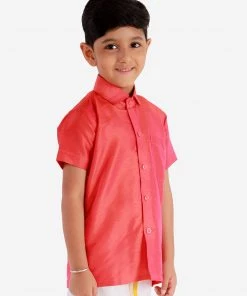JBN Creation Boys' Candy Red Silk Short Sleeves Ethnic Shirt 10 JBN Creation Boys' Candy Red Silk Short Sleeves Ethnic Shirt