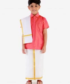 JBN Creation Boys' Candy Red Silk Short Sleeves Ethnic Shirt 12 JBN Creation Boys' Candy Red Silk Short Sleeves Ethnic Shirt