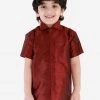 JBN Creation Boys' Wine Silk Short Sleeves Ethnic Shirt