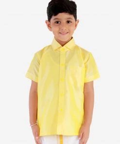 JBN Creation Boys' Butter Yellow Silk Short Sleeves Ethnic Shirt