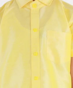 JBN Creation Boys' Butter Yellow Silk Short Sleeves Ethnic Shirt