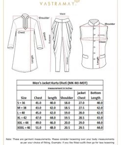 Kurta Sets Vastramay Men's Orange And White Cotton Blend Jacket, Kurta And Dhoti Set