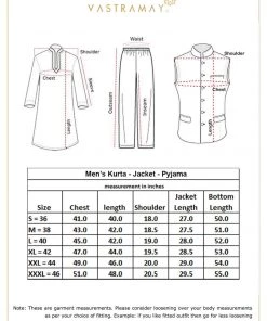 VASTRAMAY Men's Blue Jacket With Cream Colour Kurta And Pyjama