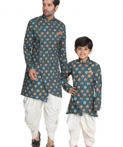 Vastramay Silk Blend Navy Blue Baap Beta Sherwani Set Sherwani/Indowestern