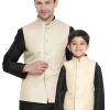 Vastramay Silk Blend Cream And Zari Gold Baap Beta Ethnic Jacket 1 Vastramay Silk Blend Cream And Zari Gold Baap Beta Ethnic Jacket