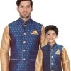 Vastramay Silk Blend Blue And Rose Gold Baap Beta Ethnic Jacket