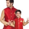 Vastramay Silk Blend Maroon And Rose Gold Baap Beta Ethnic Jacket 1 Vastramay Silk Blend Maroon And Rose Gold Baap Beta Ethnic Jacket