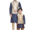 Vastramay Men & Boys Royal Blue Cotton Silk Nehru Jacket, Kutra Pyjama Set