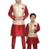 Vastramay Maroon And Rose Gold Silk Blend Baap Beta Jacket Kurta Pyjama Set 2 Vastramay Maroon And Rose Gold Silk Blend Baap Beta Jacket Kurta Pyjama Set