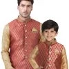 Vastramay Silk Blend Maroon And Gold Baap Beta Ethnic Jacket