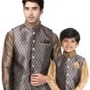Vastramay Silk Blend Navy Blue And Gold Baap Beta Ethnic Jacket
