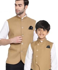 Vastramay Baap Beta Cotton Blend Chiku Jacket