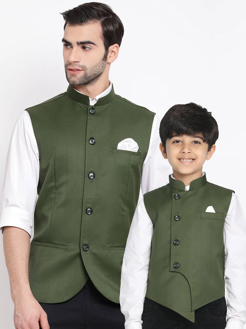Vastramay Baap Beta Cotton Blend Green Jacket 3 Vastramay Baap Beta Cotton Blend Green Jacket