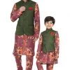 Vastramay Multicolored-Base-Purple Baap Beta Jacket Kurta Pyjama Set