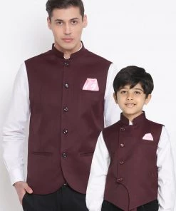 Vastramay Baap Beta Cotton Blend Maroon Jacket