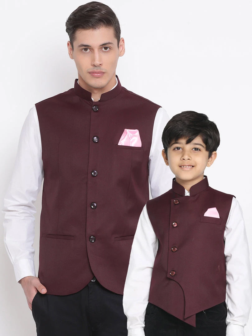 Vastramay Baap Beta Cotton Blend Maroon Jacket 3 Vastramay Baap Beta Cotton Blend Maroon Jacket
