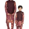 Vastramay Multicolored-Base-Purple Baap Beta Jacket Kurta Pyjama Set