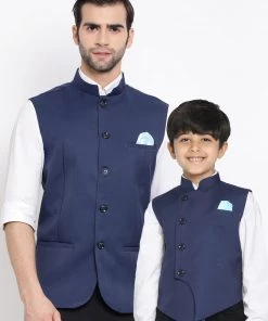Vastramay Baap Beta Cotton Blend Blue Jacket