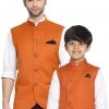 Vastramay Baap Beta Cotton Blend Orange Jacket