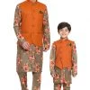 Vastramay Multicolored-Base-Chiku Baap Beta Jacket Kurta Pyjama Set