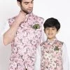 Vastramay Multicolor-Base-Pink Baap Beta Ethnic Jacket Set
