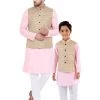 Vastramay Beige, Pink And White Baap Beta Nehru Jacket Kurta Pyjama Set