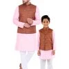 Vastramay Brown, Pink And White Baap Beta Nehru Jacket Kurta Pyjama Set
