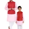 Vastramay Maroon, Pink And White Baap Beta Nehru Jacket Kurta Pyjama Set