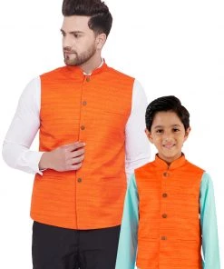 Vastramay Orange Baap Beta Ethnic Jacket Set
