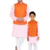 Vastramay Orange, Pink And White Baap Beta Nehru Jacket Kurta Pyjama Set