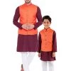 Vastramay Orange, Purple And White Baap Beta Nehru Jacket Kurta Pyjama Set