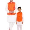 Vastramay Orange Nehru Jacket And White Kurta Pyjama Baap Beta Set 2 Vastramay Orange Nehru Jacket And White Kurta Pyjama Baap Beta Set