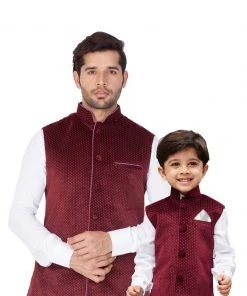 Vastramay Velvet Maroon Baap Beta Ethnic Jacket