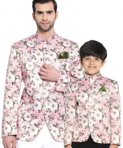 Vastramay Multicolor-Base-Pink Baap Beta Jodhpuri Set Jacket