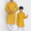 Kurta Pyjama Vastramay Mustard And White Baap Beta Kurta And Pyjama Set