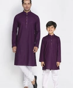 Vastramay Purple And White Baap Beta Kurta And Pyjama Set Kurta Pyjama