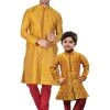 Vastramay Silk Blend Mustard Baap Beta Kurta Pyjama Set