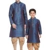 Vastramay Silk Blend Blue And Rose Gold Baap Beta Dhoti Kurta Set