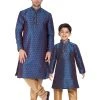 Vastramay Silk Blend Blue And Rose Gold Baap Beta Kurta Pyjama Set
