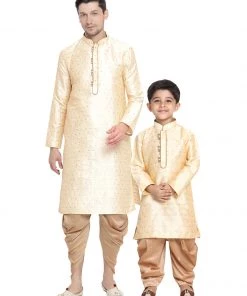 Vastramay Silk Blend Gold Baap Beta Dhoti Kurta Set