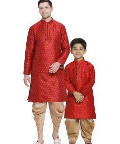 Vastramay Silk Blend Maroon Dhoti Kurta Set
