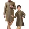 Vastramay Silk Blend Black And Rose Gold Baap Beta Kurta Pyjama Set