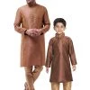 Vastramay Silk Blend Maroon And Rose Gold Baap Beta Kurta Pyjama Set