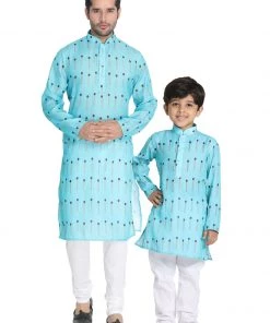 Vastramay Cotton Blend Light Blue Baap Beta Kurta Pyjama Set