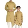 Vastramay Cotton Satin Blend Chiku And Cream Baap Beta Kurta Pyjama Set